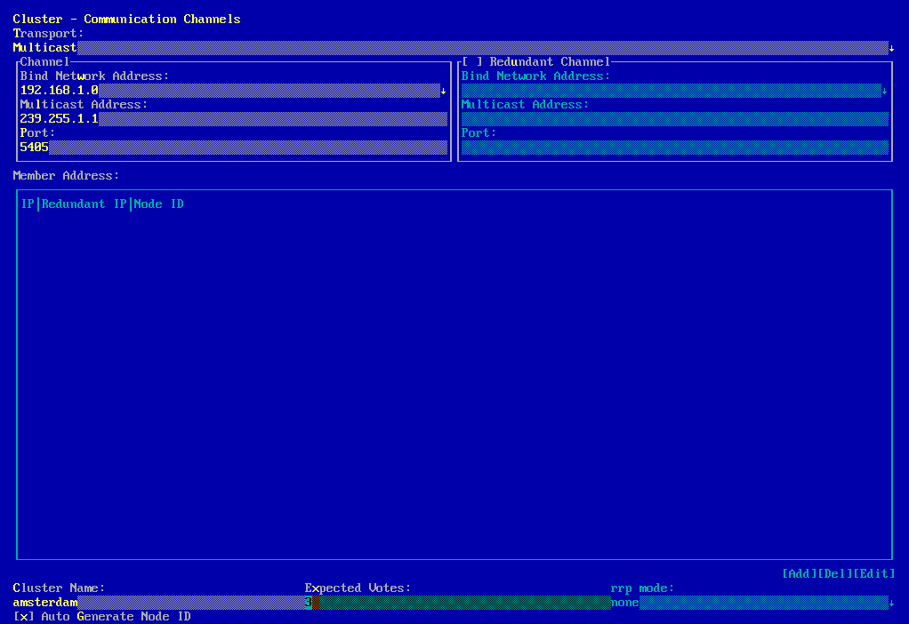 YaST Cluster—multicast configuration YaST Cluster—multicast configuration