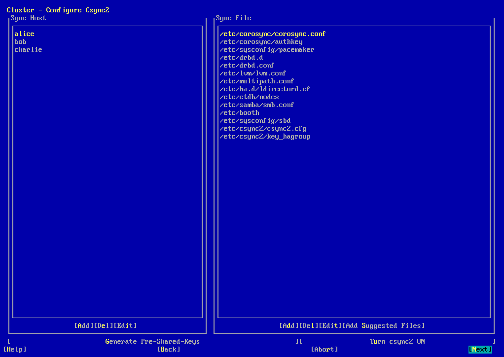 YaST Cluster—Csync2 YaST Cluster—Csync2