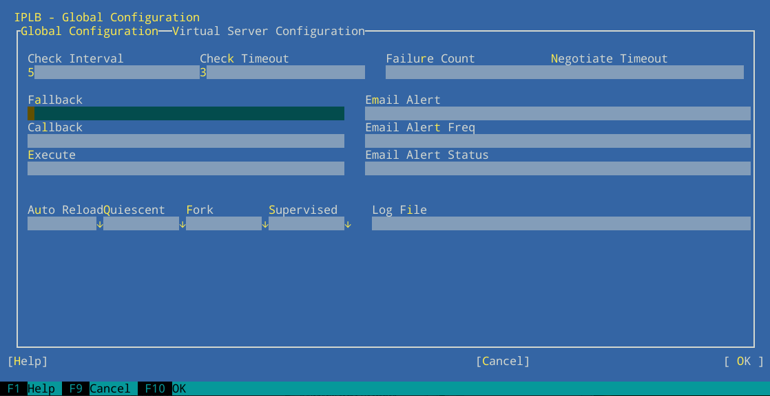 YaST IP load balancing—global parameters YaST IP load balancing—global parameters