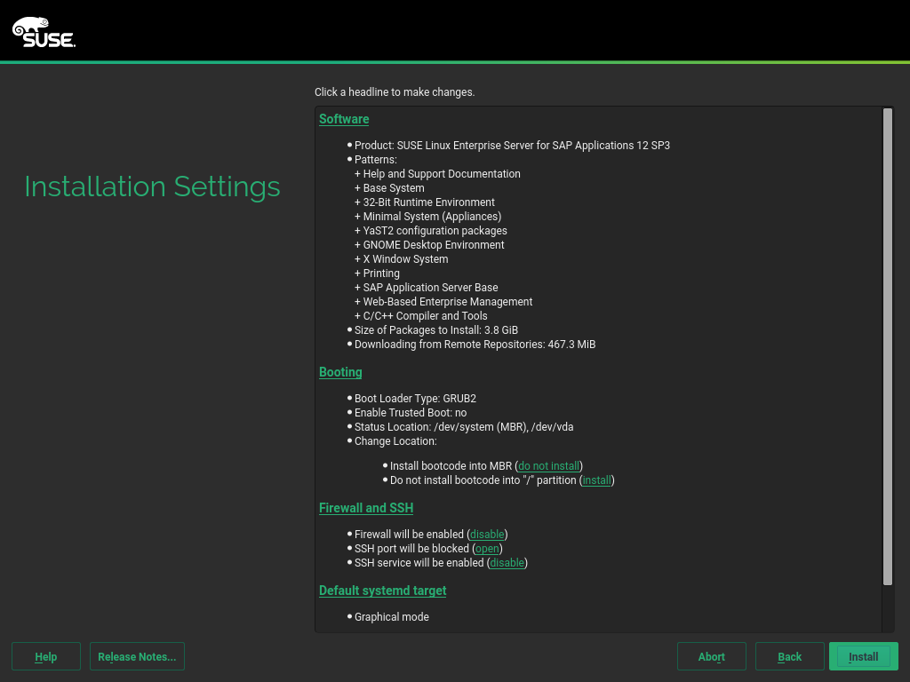 Installation Settings Installation Settings