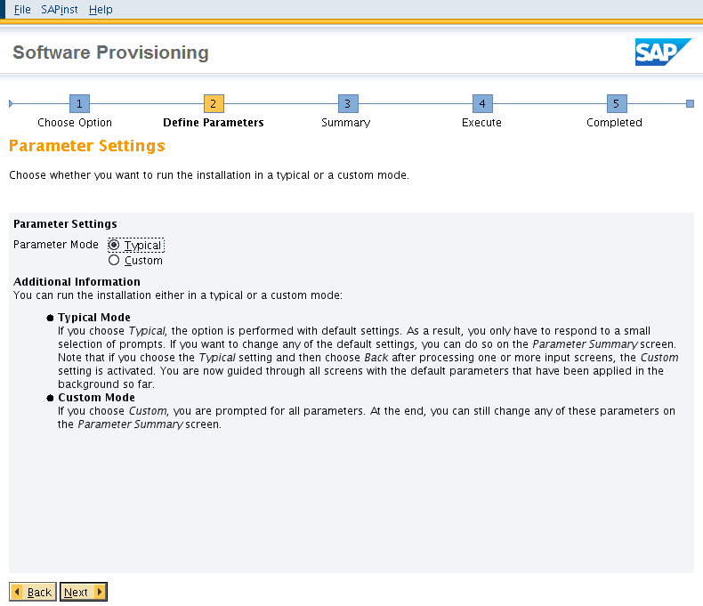 SAP Installer: Defining Parameters SAP Installer: Defining Parameters