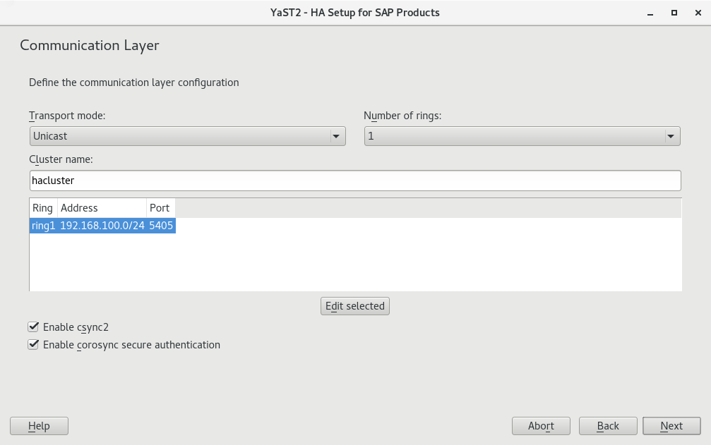 Screenshot of communication layer configuration Screenshot of communication layer configuration